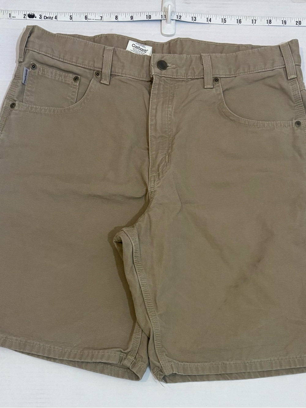 Carhartt Men’s carpenters cargo B190 Khaki Canvas Work Shorts waist 36